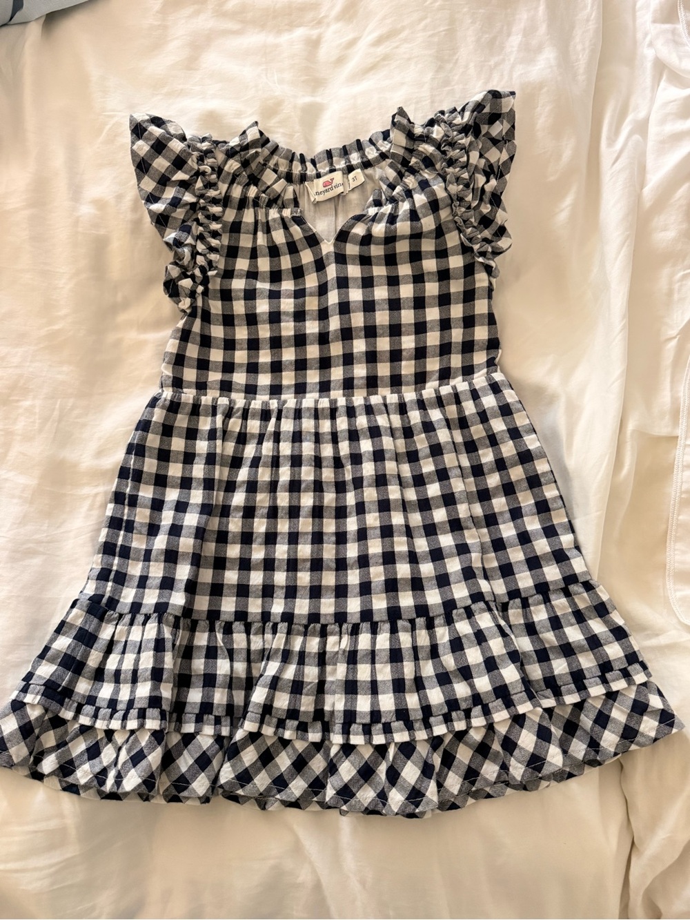 Vineyard Vines Navy & White Gingham Ruffle Dress